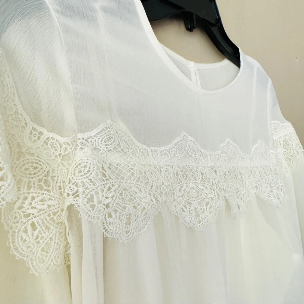 NWT Abercrombie & Fitch Cream Ivory Sheer Long Sleeve Peasant Blouse Size XS